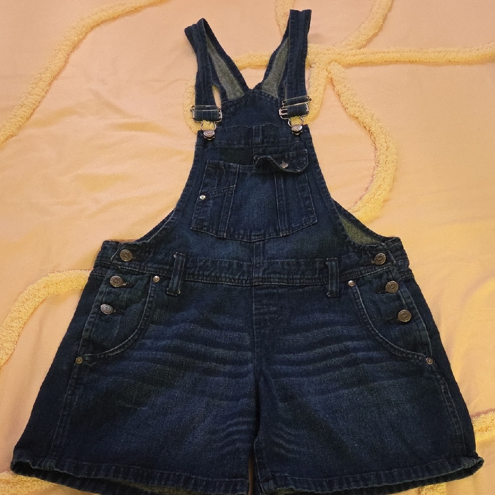 L.E.I. Dark Wash Denim Short Overalls